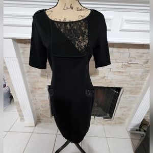 BCBGMAXAZRIA‎ black lace trimmed Academia bodycon dress size large